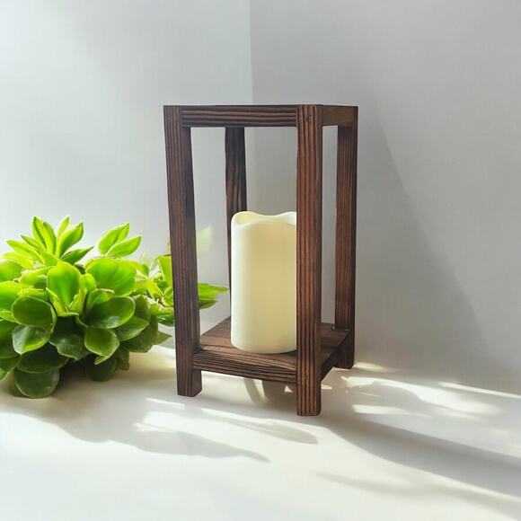 Rustic Wood Candle Lantern | Farmhouse Home Decor | Fall Wedding Centerpiece - Picture 2 of 8